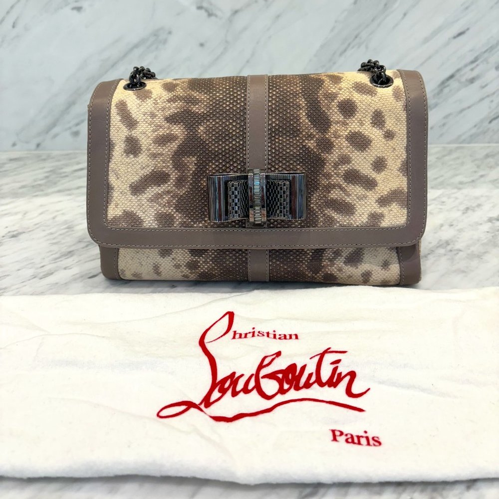 Auth CHRISTIAN LOUBOUTIN Sweet Charity Shoulder Bag in Grey / Ivory Karung